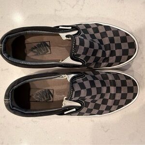 Vans Black and Gray Checkered Slip-Ons